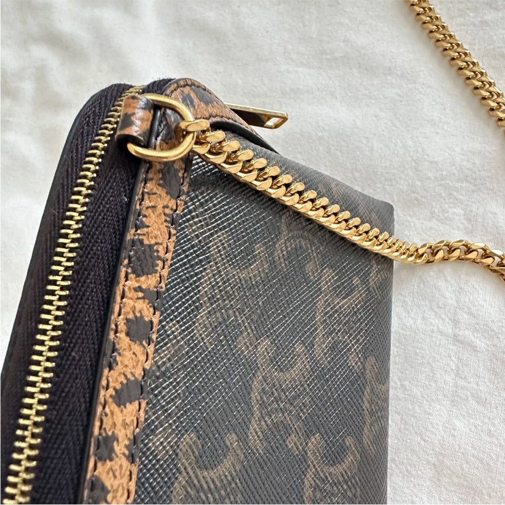 Celine Triomphe Canvas Calfskin Leopard Print Mini Crossbody Bag with Chain - Picture 7 of 12